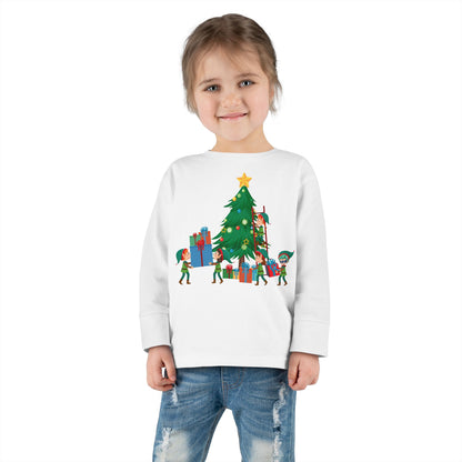 Toddler Long Sleeve Tee - Super kiddo putting gifts on christmas tree - [[{"value":"Wonderwear Kid"}]]