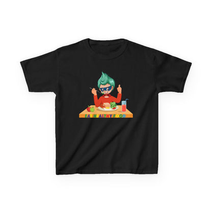 Kids Heavy Cotton™ Tee - Super kiddo eating healthy breafast - [[{"value":"Wonderwear Kid"}]]