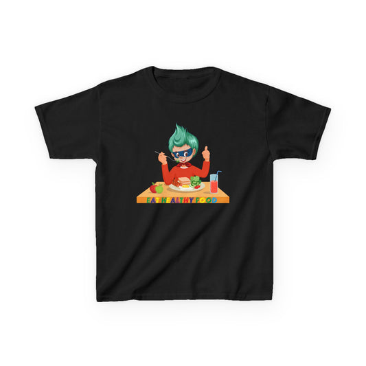 Kids Heavy Cotton™ Tee - Super kiddo eating healthy breafast - [[{"value":"Wonderwear Kid"}]]