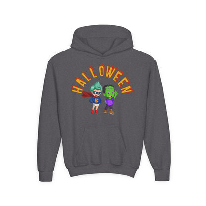 Youth Heavy Blend Hooded Sweatshirt - Holloween with super kiddo Printify