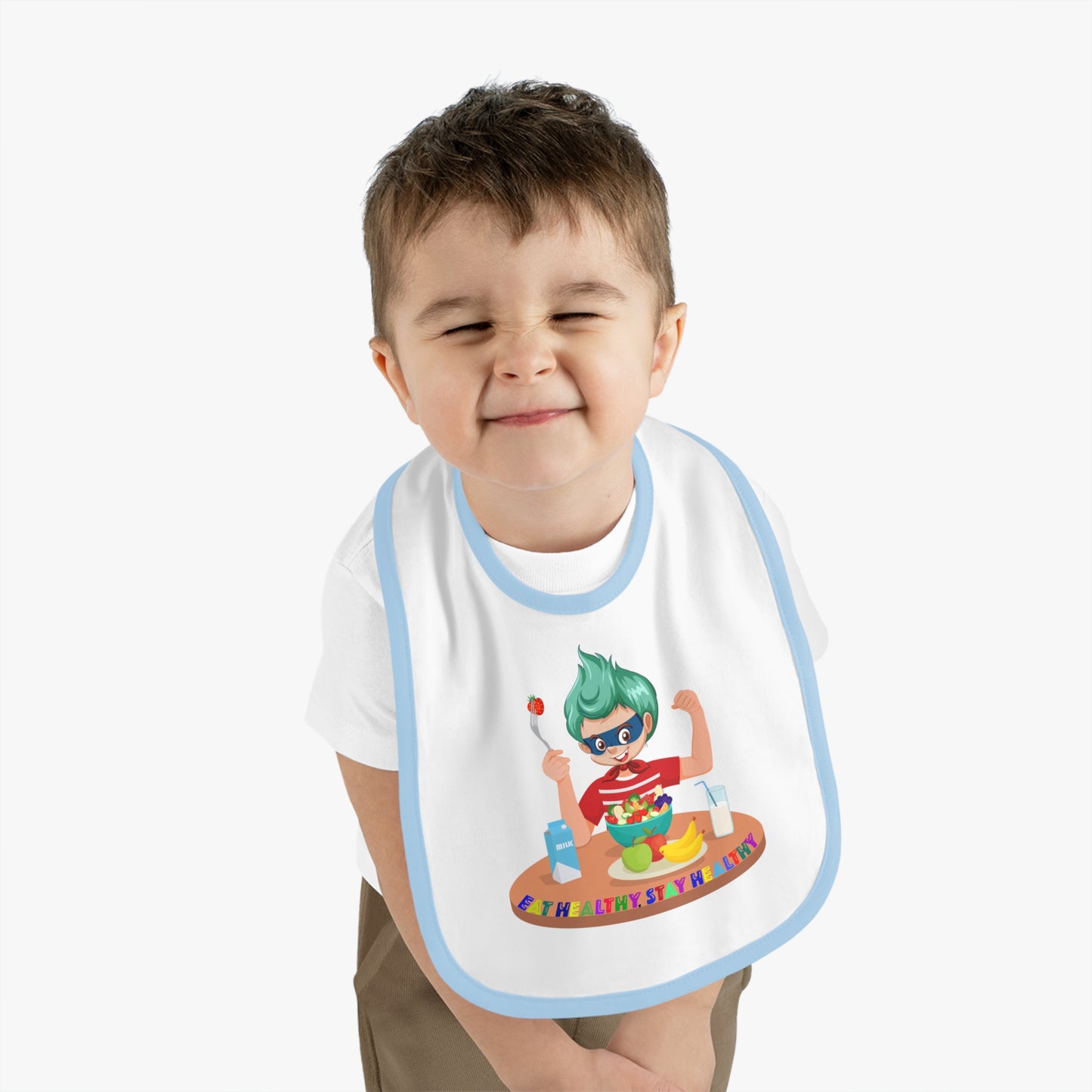 Baby Bib - super kiddo eating healthy food