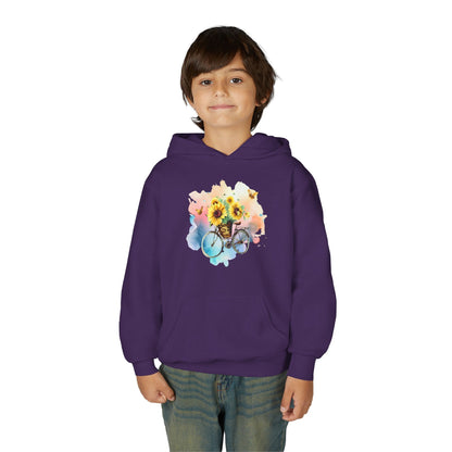 Youth Heavy Blend Hooded Sweatshirt - Sunflower Bicycle Printify