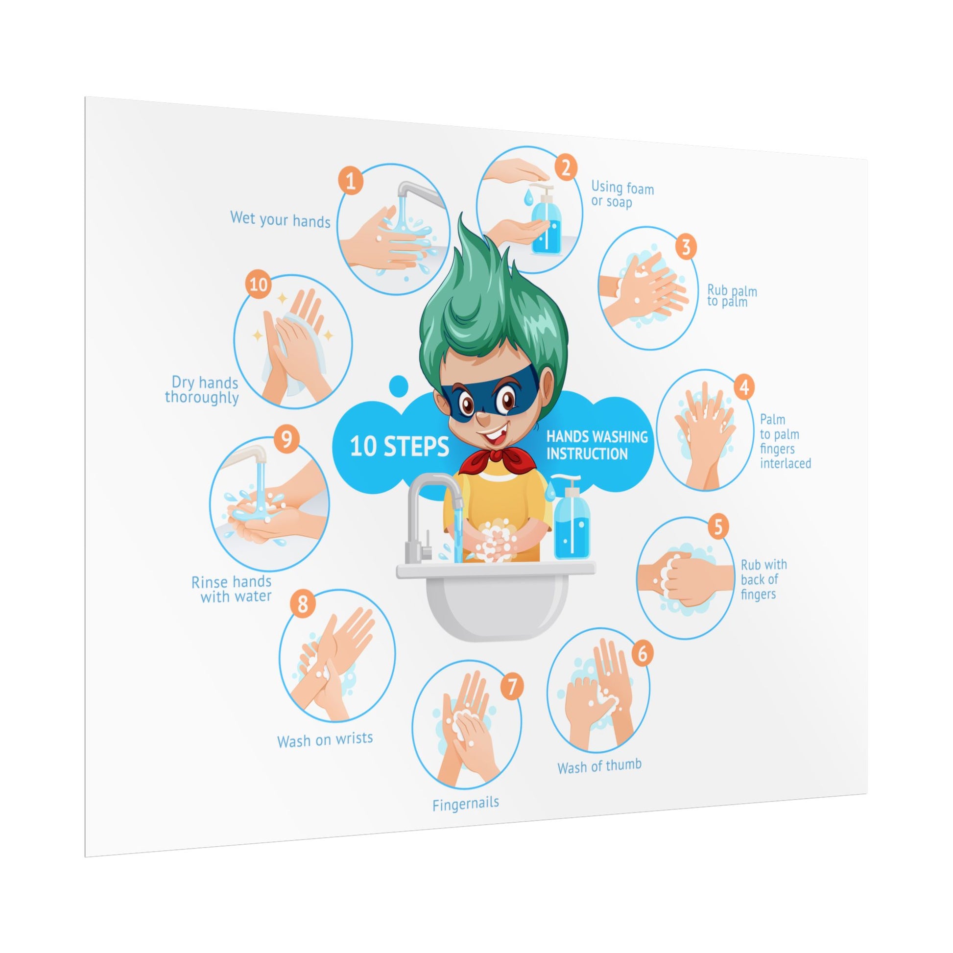 Rolled Posters - Super kiddo hand washing steps - [[{"value":"Wonderwear Kid"}]]