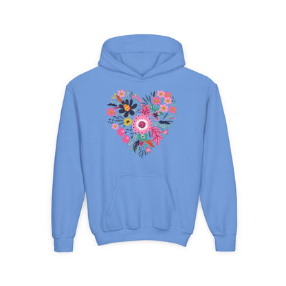 Youth Heavy Blend Hooded Sweatshirt - Flower hearts Printify