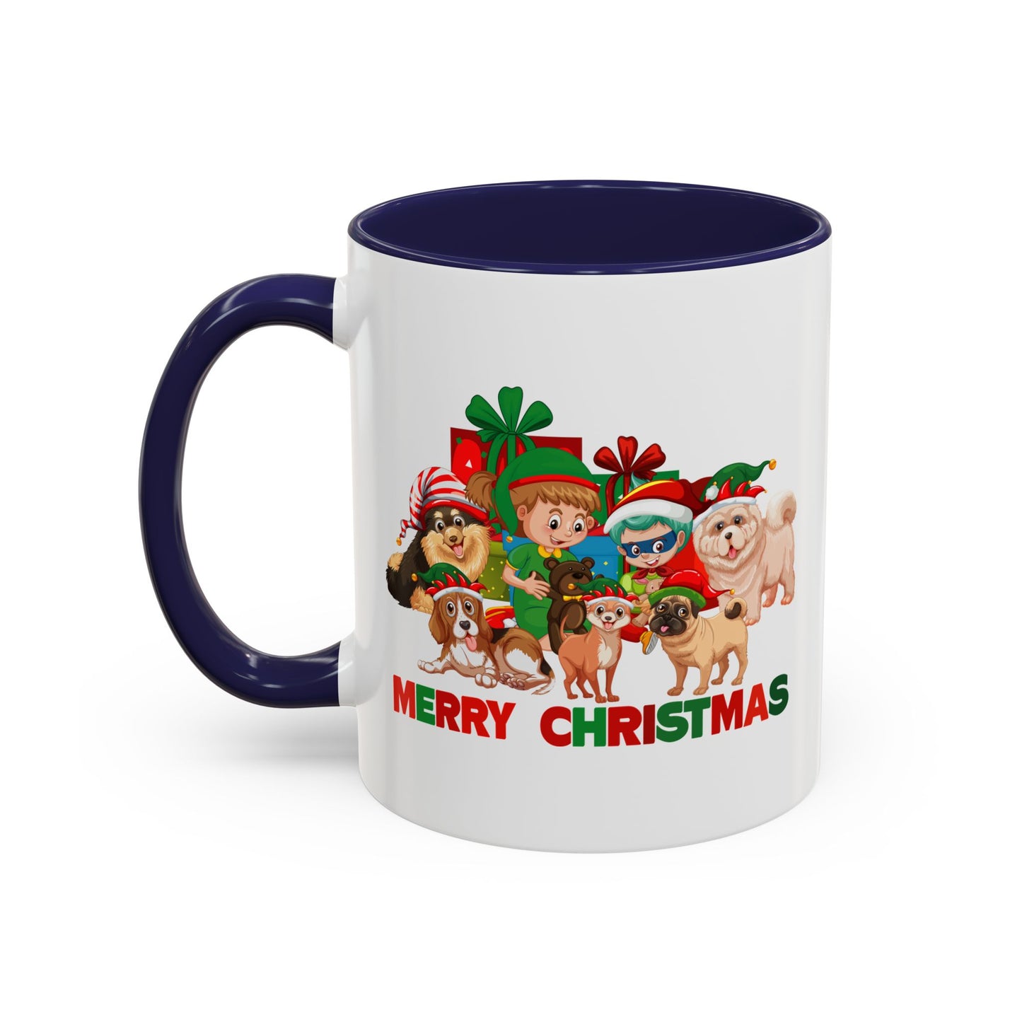 Accent Coffee Mug - Christmas with super kiddo pet friends with text