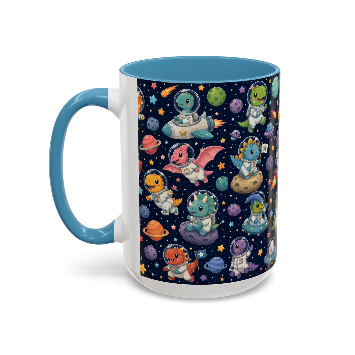 Accent Coffee Mug (11/15 oz) - Cute Dinosaur Astronaut Space