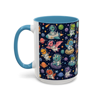 Accent Coffee Mug (11/15 oz) - Cute Dinosaur Astronaut Space