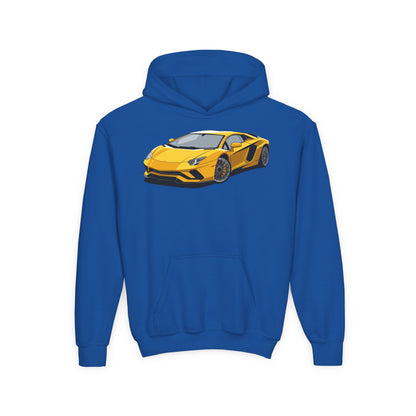 Youth Heavy Blend Hooded Sweatshirt - Yellow super car Printify