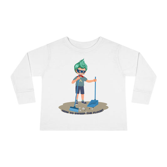 Toddler Long Sleeve Tee - Super kiddo sweeping floor - [[{"value":"Wonderwear Kid"}]]