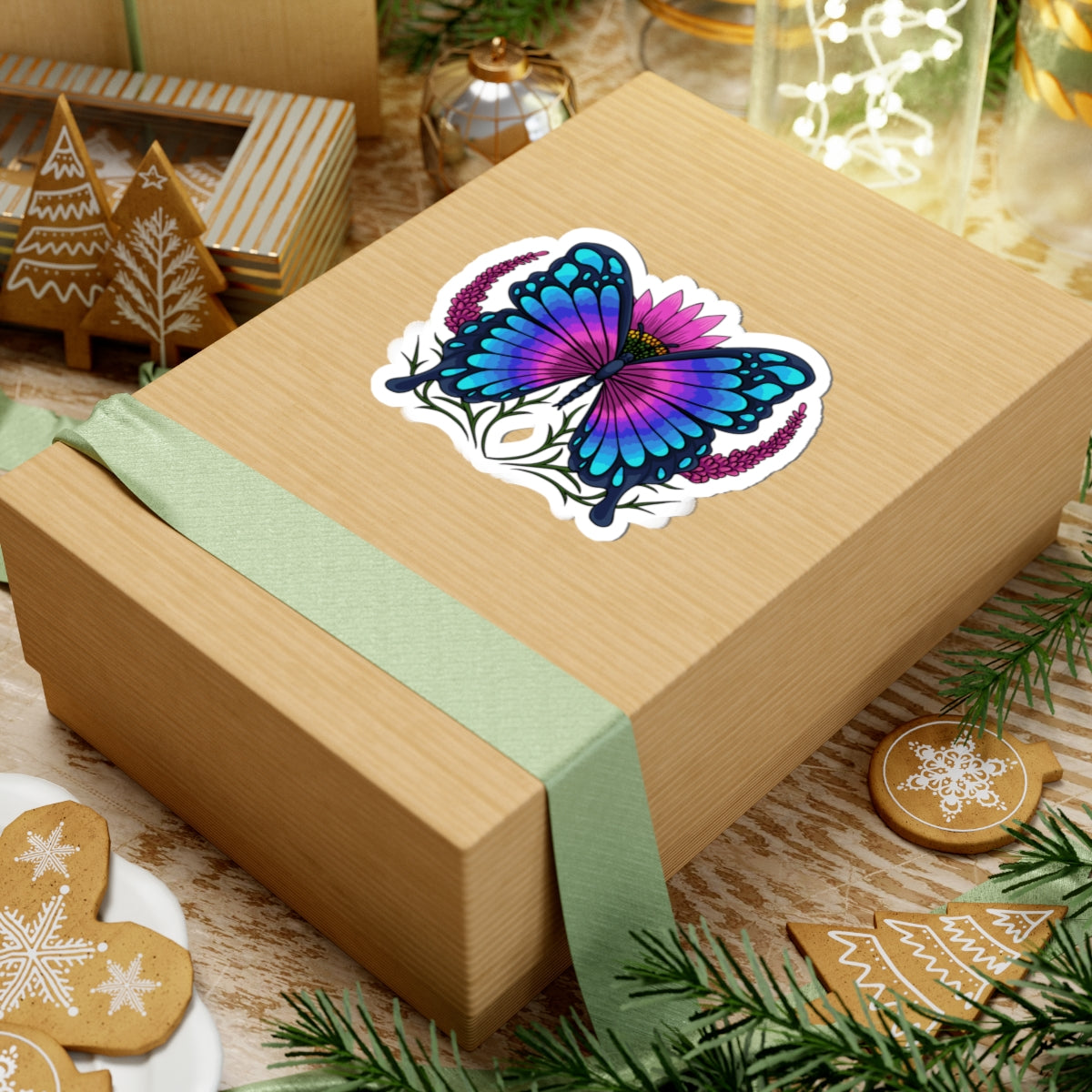 Kiss-Cut Vinyl Decals - Butterfly on the flower