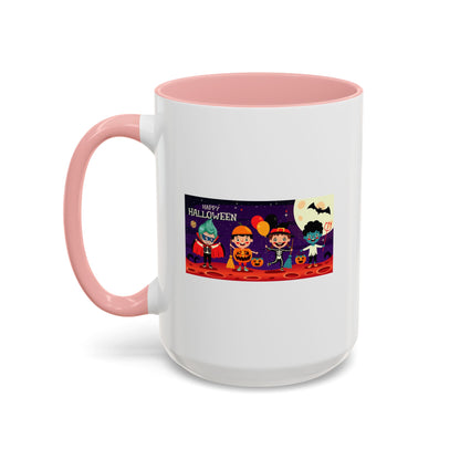 Accent Coffee Mug - Super kiddo with friends on holloween - [[{"value":"Wonderwear Kid"}]]
