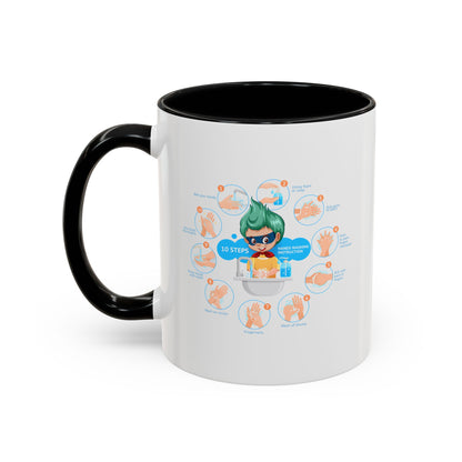 Accent Coffee Mug - Super kiddo hand washing steps - [[{"value":"Wonderwear Kid"}]]