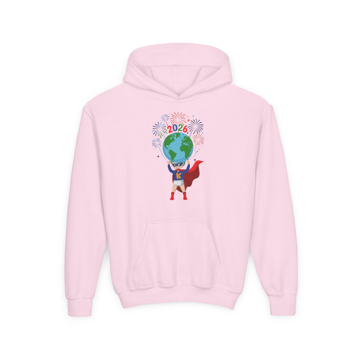 Youth Heavy Blend Hooded Sweatshirt - Super kiddo holding globe