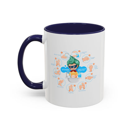 Accent Coffee Mug - Super kiddo hand washing steps - [[{"value":"Wonderwear Kid"}]]