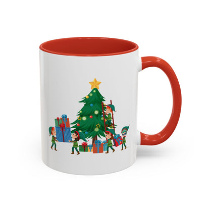 Accent Coffee Mug - Super kiddo putting gifts on christmas tree - [[{"value":"Wonderwear Kid"}]]