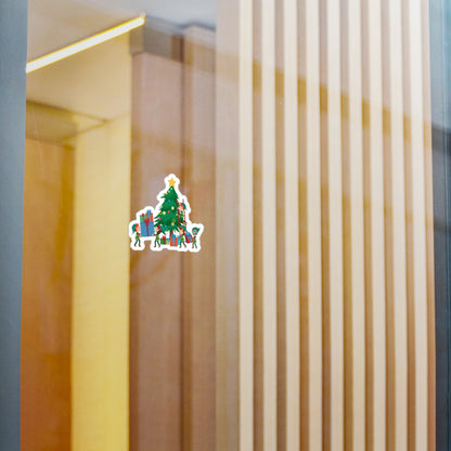 Christmas Kiss-Cut Vinyl Decals – Super kiddo putting gifts on christmas tree - [[{"value":"Wonderwear Kid"}]]