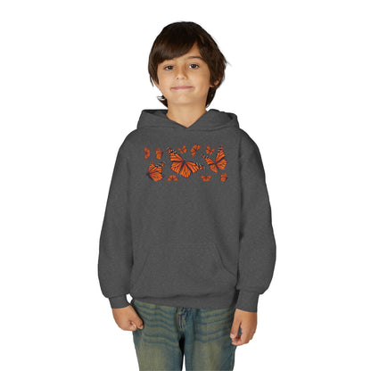 Youth Heavy Blend Hooded Sweatshirt -  Set of orange monarch butterfly Printify