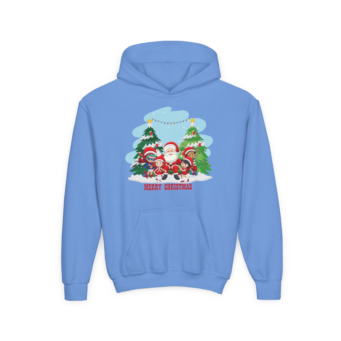 Youth Heavy Blend Hooded Sweatshirt - Super kiddo with santa claus Merry christmas