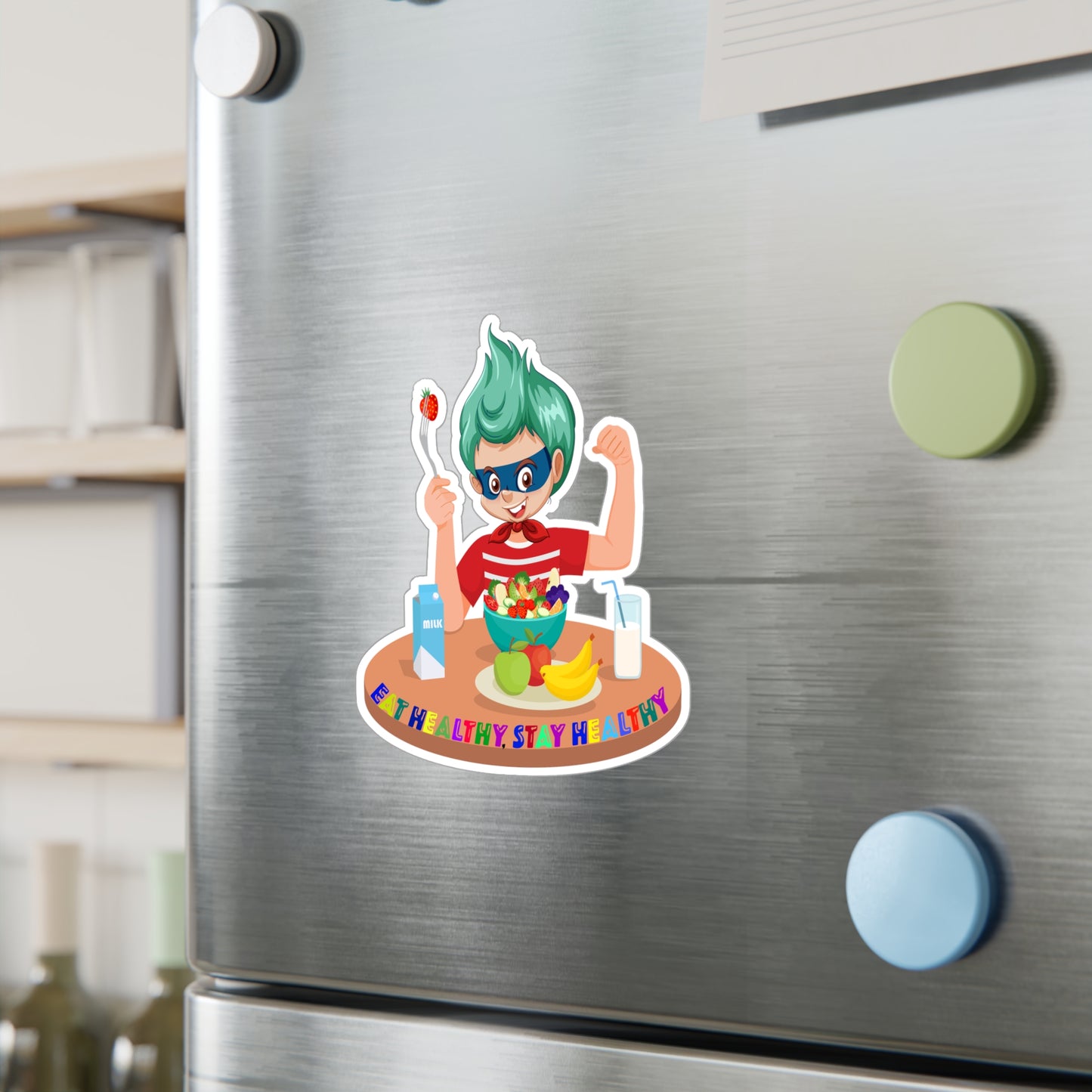 Halloween Kiss-Cut Vinyl Decals – super kiddo eating healthy food - [[{"value":"Wonderwear Kid"}]]