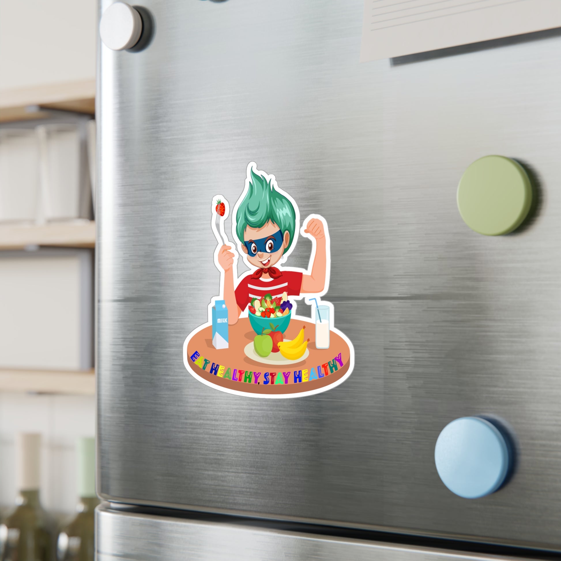 Halloween Kiss-Cut Vinyl Decals – super kiddo eating healthy food - [[{"value":"Wonderwear Kid"}]]