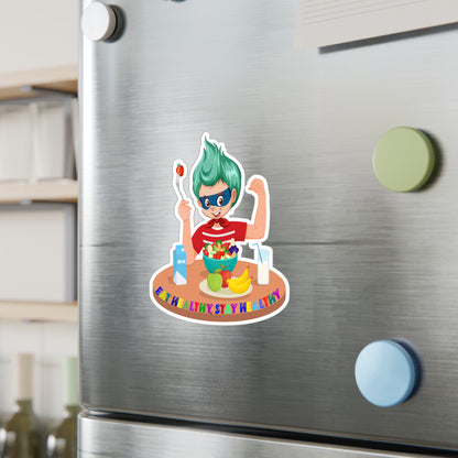 Halloween Kiss-Cut Vinyl Decals – super kiddo eating healthy food - [[{"value":"Wonderwear Kid"}]]
