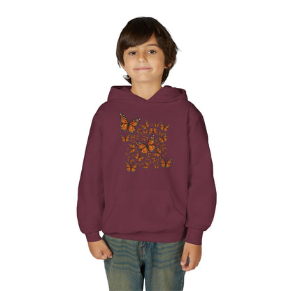 Youth Heavy Blend Hooded Sweatshirt -  Monarch butterflies Printify