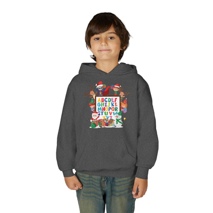 Youth Heavy Blend Hooded Sweatshirt - Christmas alphabet with super kiddo - [[{"value":"Wonderwear Kid"}]]
