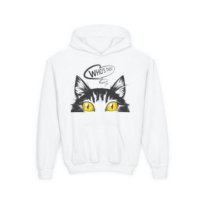 Youth Heavy Blend Hooded Sweatshirt -  Whos there cat Printify