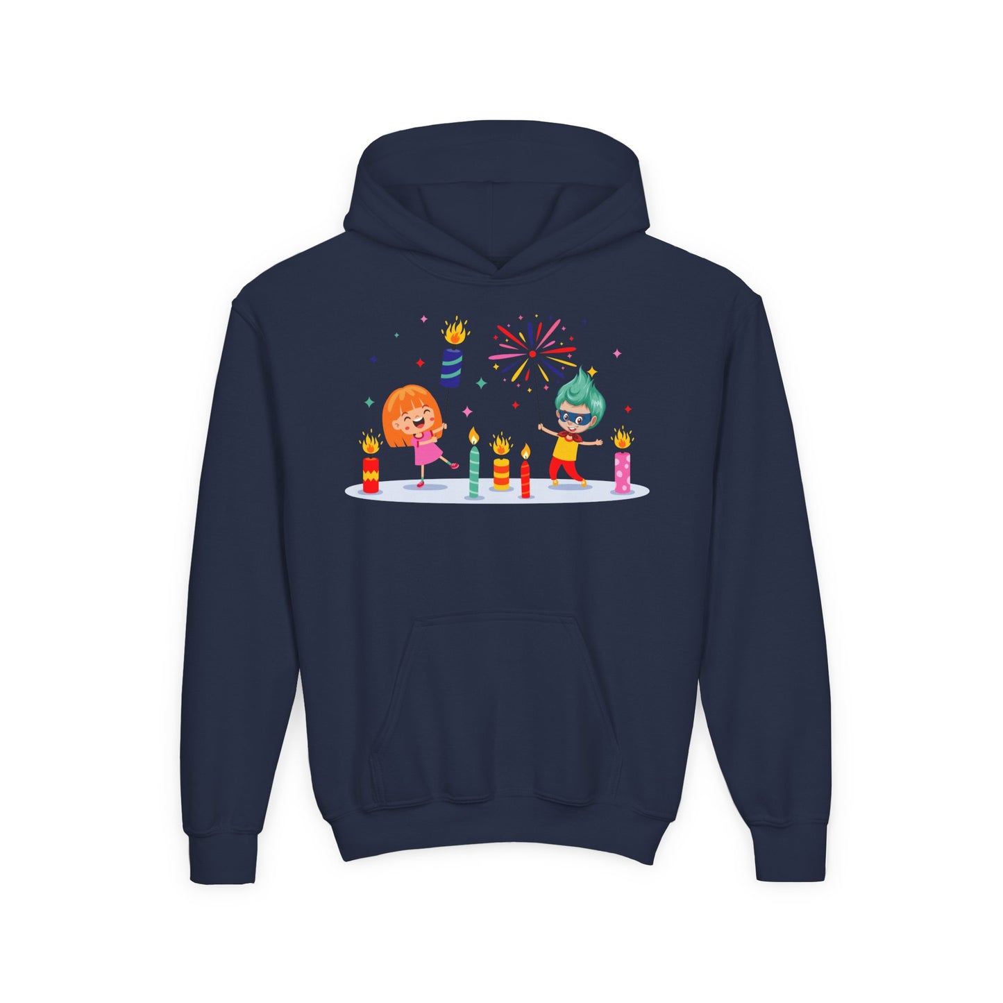 Youth Heavy Blend Hooded Sweatshirt - Super kiddo lighting fireworks