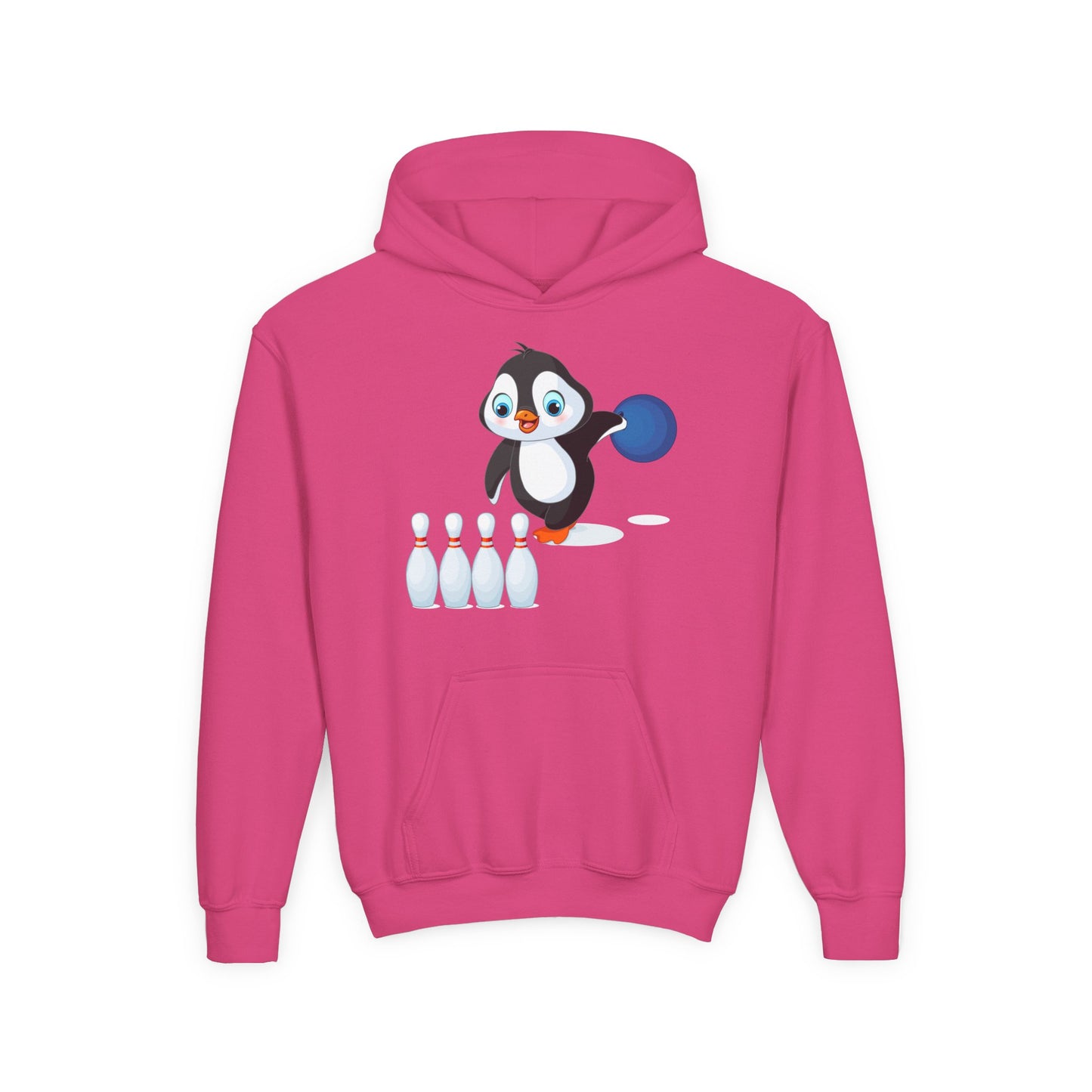 Youth Heavy Blend Hooded Sweatshirt - Adorable Penguin Bowling
