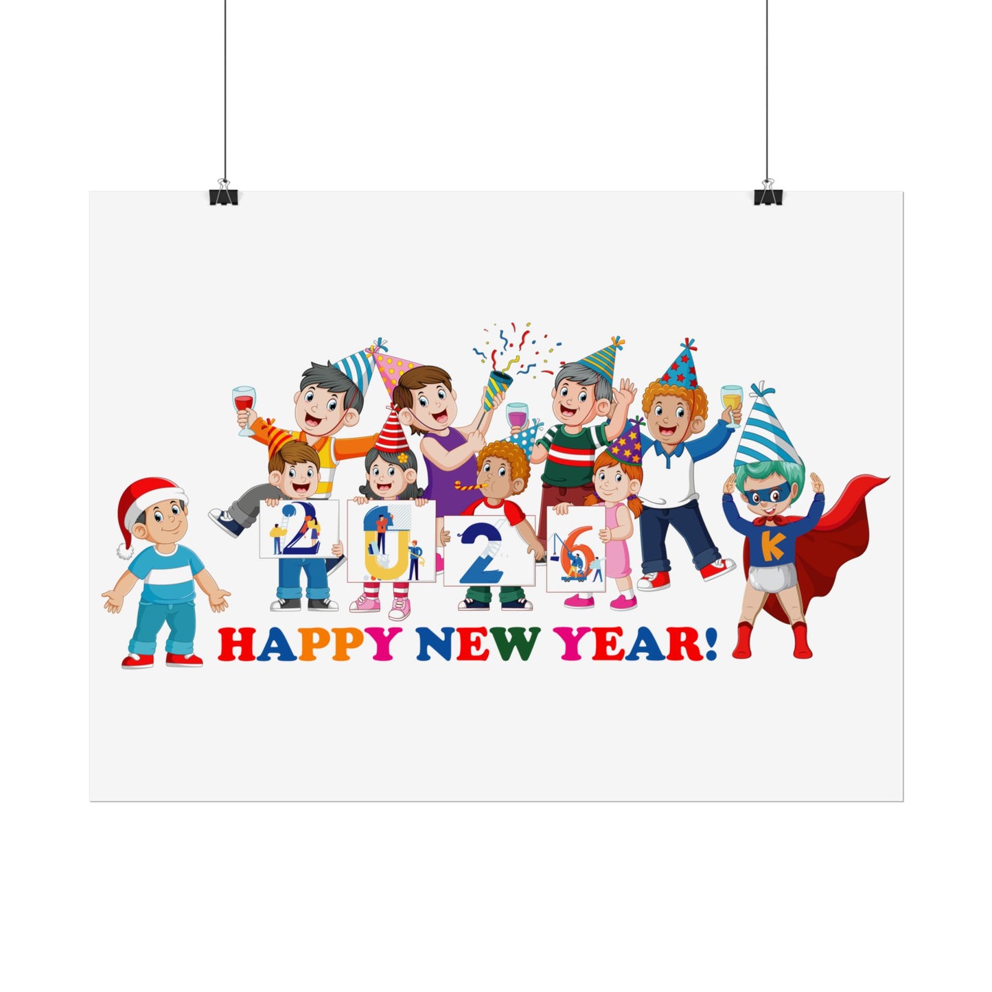 Rolled Posters - Happy new year from super kiddo - [[{"value":"Wonderwear Kid"}]]
