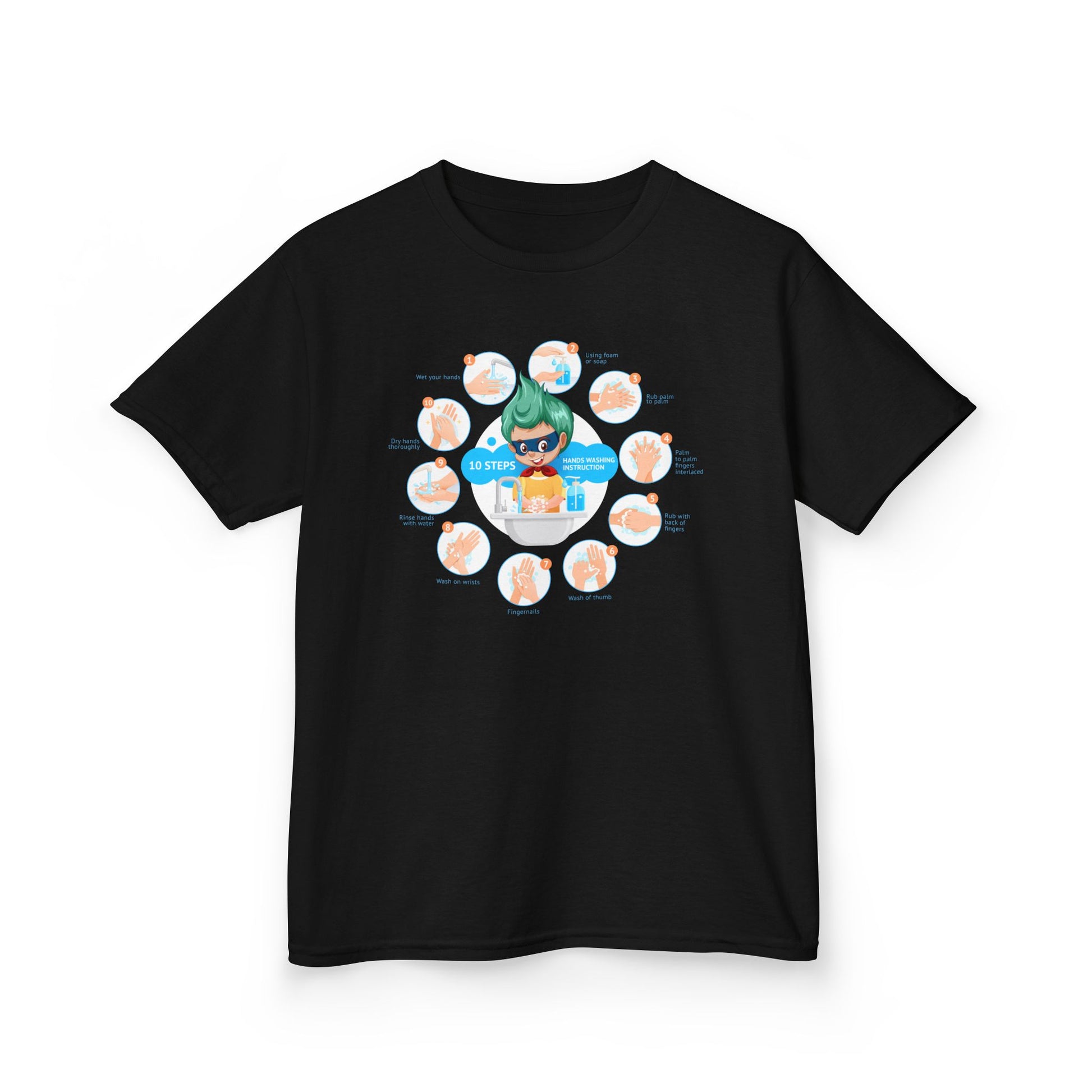 Kids Heavy Cotton™ Tee - Super kiddo hand washing steps - [[{"value":"Wonderwear Kid"}]]