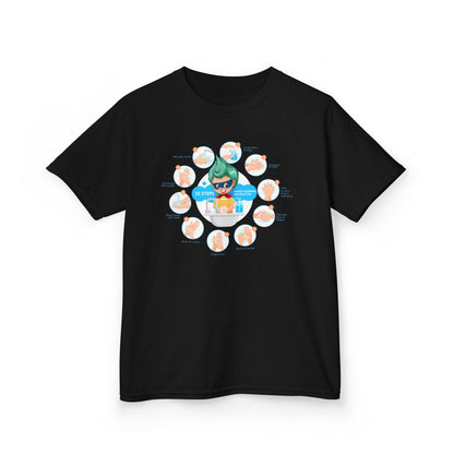 Kids Heavy Cotton™ Tee - Super kiddo hand washing steps - [[{"value":"Wonderwear Kid"}]]