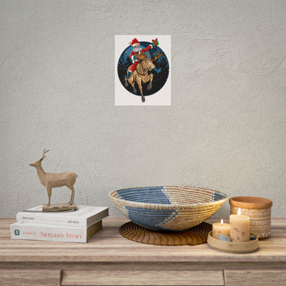 Rolled Posters - Super kiddo riding a reindeer - [[{"value":"Wonderwear Kid"}]]