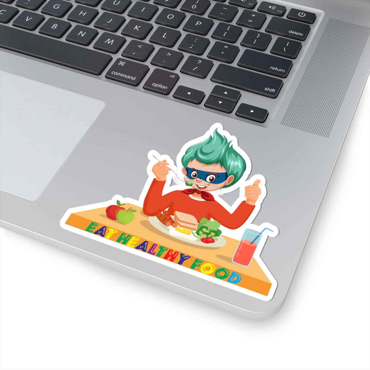 Kiss-Cut Stickers - Super kiddo eating healthy breafast - [[{"value":"Wonderwear Kid"}]]