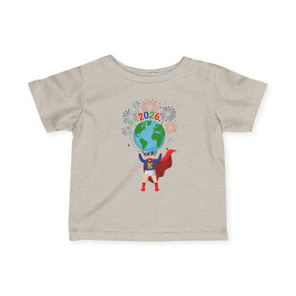 Infant Fine Jersey Tee - Super kiddo holding globe - [[{"value":"Wonderwear Kid"}]]