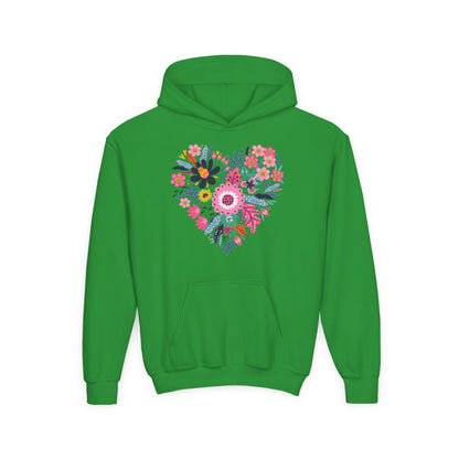 Youth Heavy Blend Hooded Sweatshirt - Flower hearts Printify