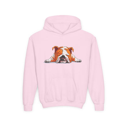 Youth Heavy Blend Hooded Sweatshirt -  Sleeping english bulldog Printify