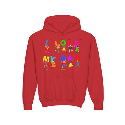 Youth Heavy Blend Hooded Sweatshirt - Kids showing i love my Dad Printify