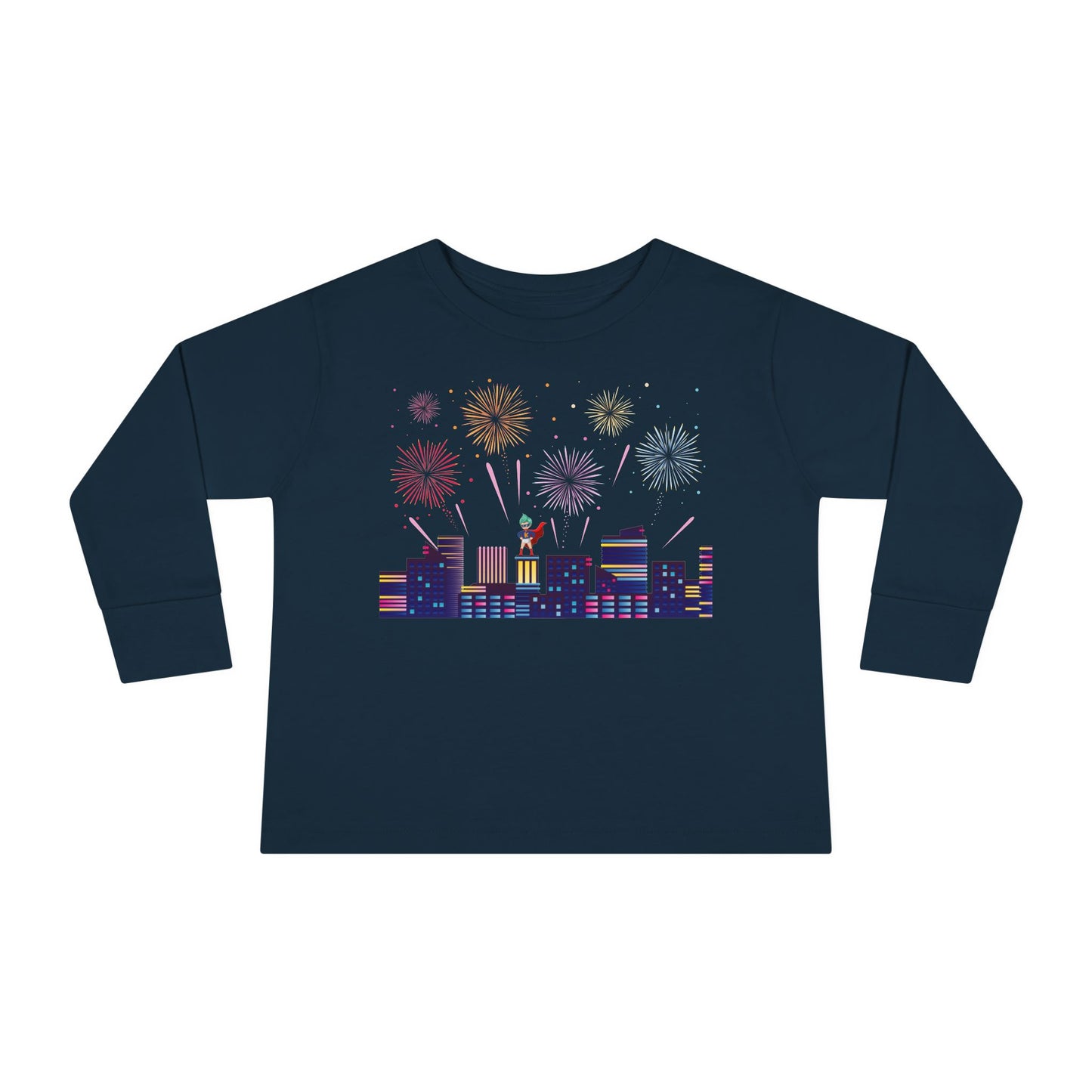 Toddler Long Sleeve Tee - Super kiddo with fireworks - [[{"value":"Wonderwear Kid"}]]