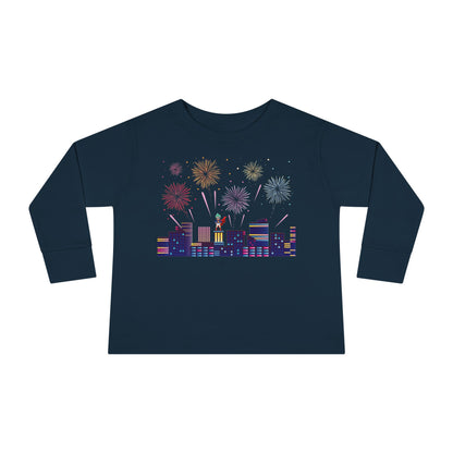 Toddler Long Sleeve Tee - Super kiddo with fireworks - [[{"value":"Wonderwear Kid"}]]