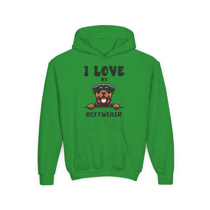 Youth Heavy Blend Hooded Sweatshirt - I love my Rottweiler Printify