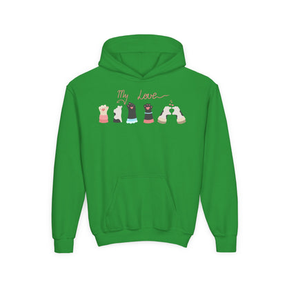 Youth Heavy Blend Hooded Sweatshirt - Paw My love Printify