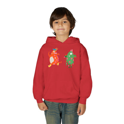 Youth Heavy Blend Hooded Sweatshirt - Monsters in action Printify
