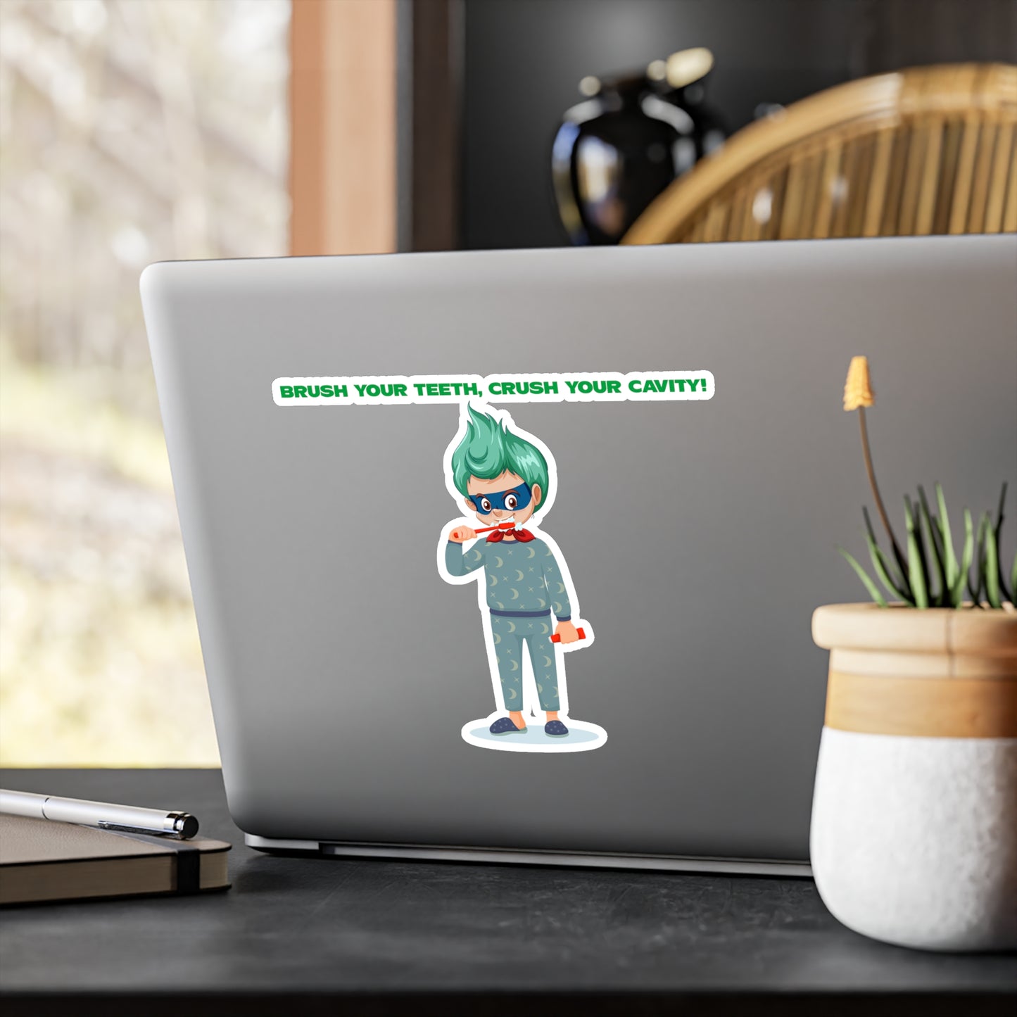 Halloween Kiss-Cut Vinyl Decals – Super kiddo brushing teeth - [[{"value":"Wonderwear Kid"}]]