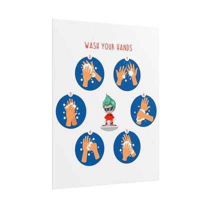 Rolled Posters - Super kiddo teaching how to wash hands - [[{"value":"Wonderwear Kid"}]]