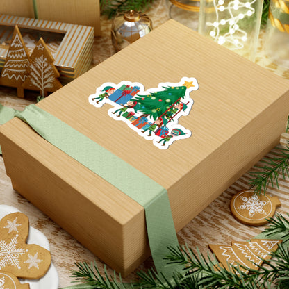 Kiss-Cut Stickers - Super kiddo putting gifts on christmas tree - [[{"value":"Wonderwear Kid"}]]