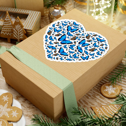 Kiss-Cut Vinyl Decals - Heart shape blue morpho butterfly Printify
