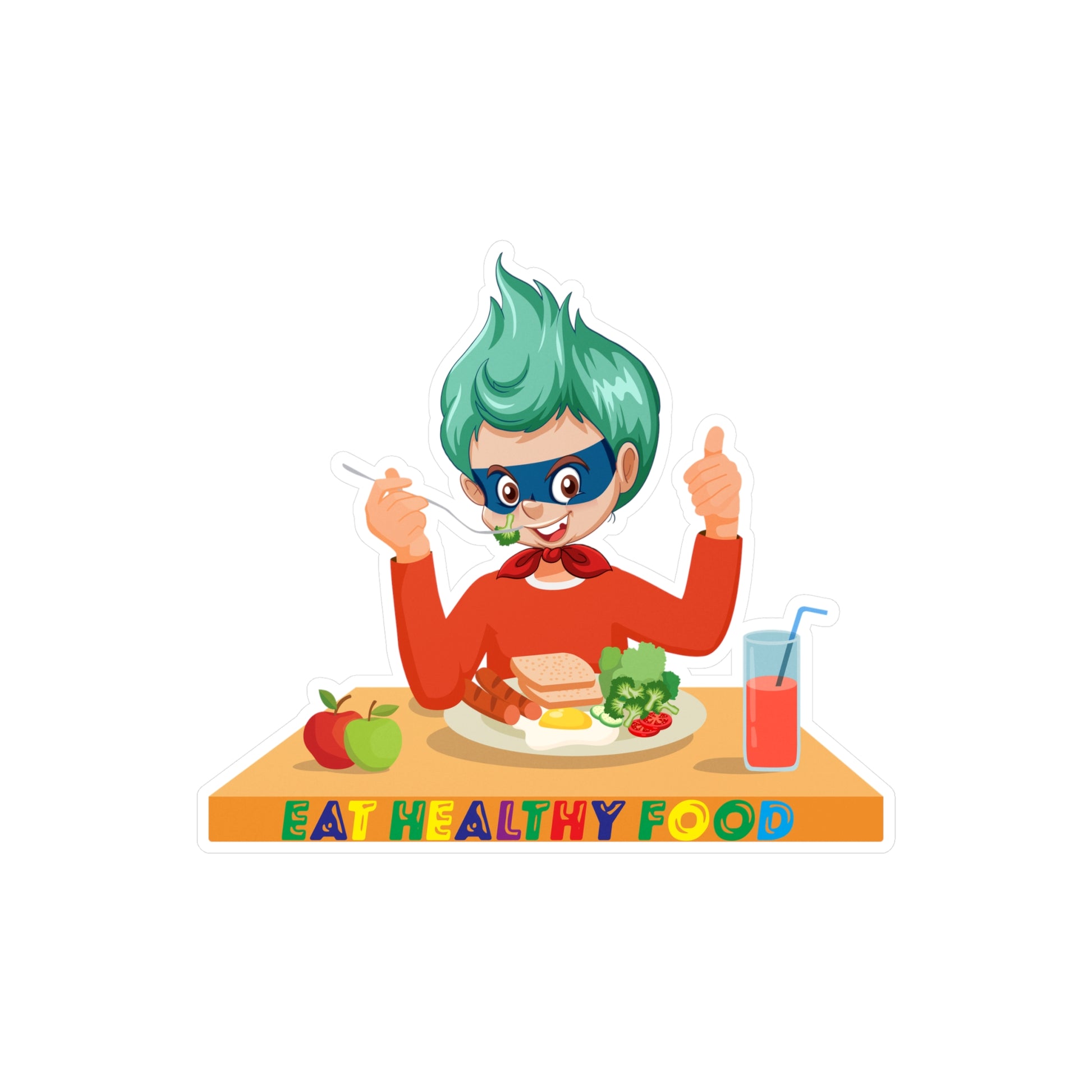 Halloween Kiss-Cut Vinyl Decals – Super kiddo eating healthy breafast - [[{"value":"Wonderwear Kid"}]]