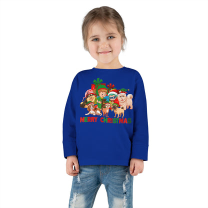 Toddler Long Sleeve Tee - Christmas with super kiddo pet friends with text - [[{"value":"Wonderwear Kid"}]]